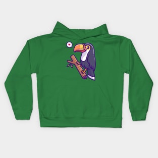 Cute Toucan Bird On Branch Cartoon Kids Hoodie